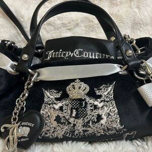 UK Exclusive-Juicy Couture Black Velvet Satchel with Silver Embroidery